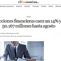 Las transacciones financieras caen un 14% y mueven 50.167 millones hasta agosto